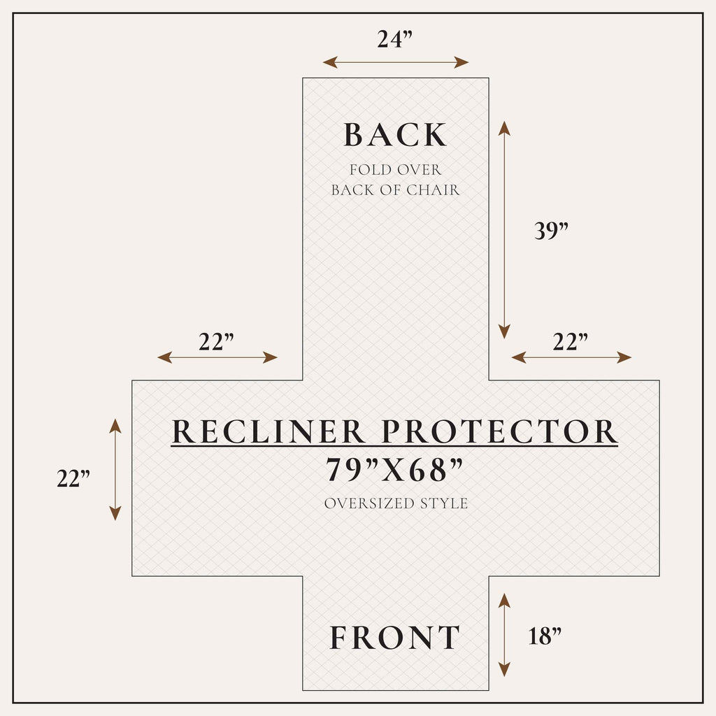 Recliner protector size diagram: 79" x 68", back fold-over and front measurements