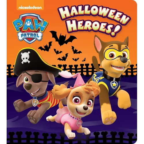 Halloween Heroes Paw Patrol board book cover with four cartoon pups in costumes