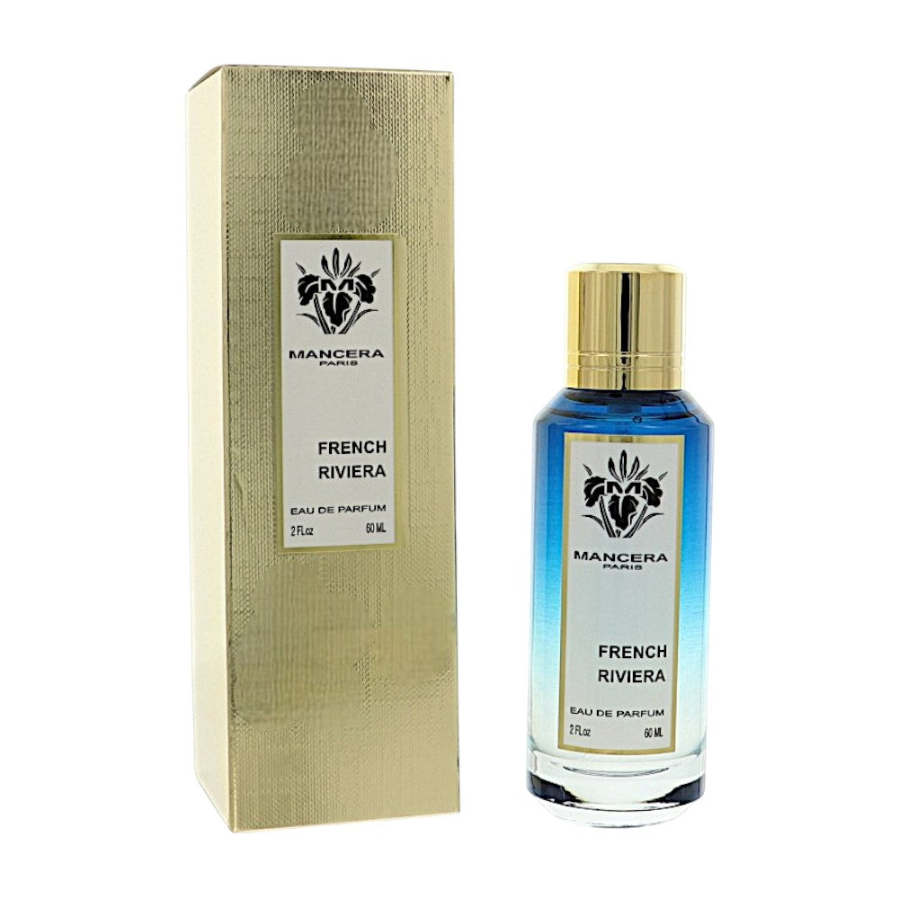 Mancera Eau de Parfum spray bottle with gold cap and French Riviera box