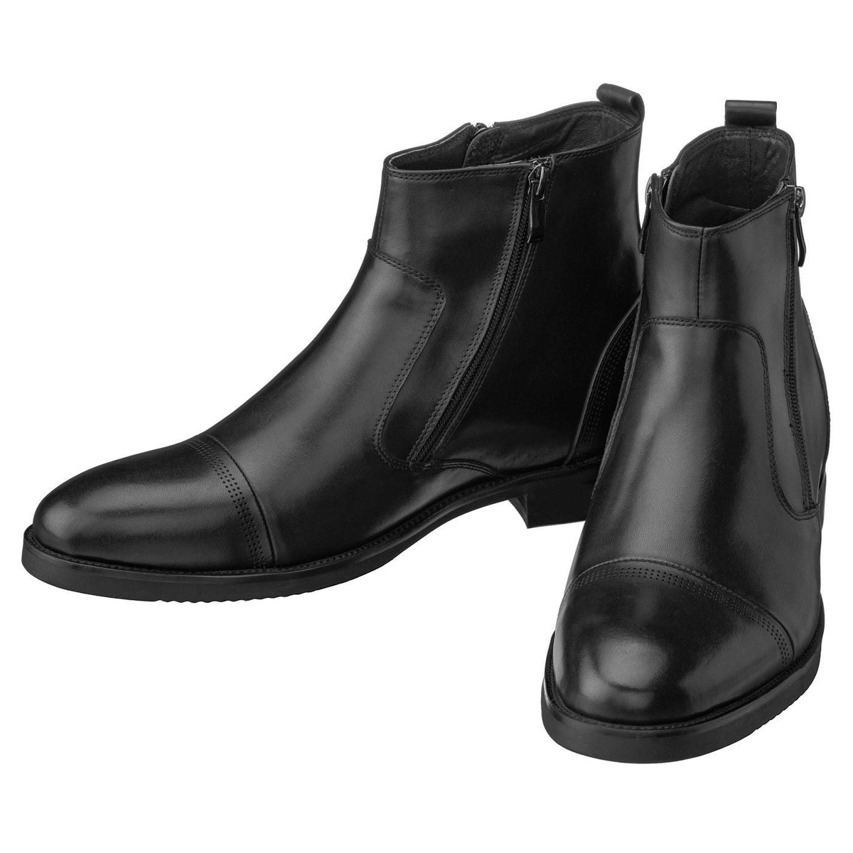 Black lightweight zipper ankle boots with side elastic panels and low block heel