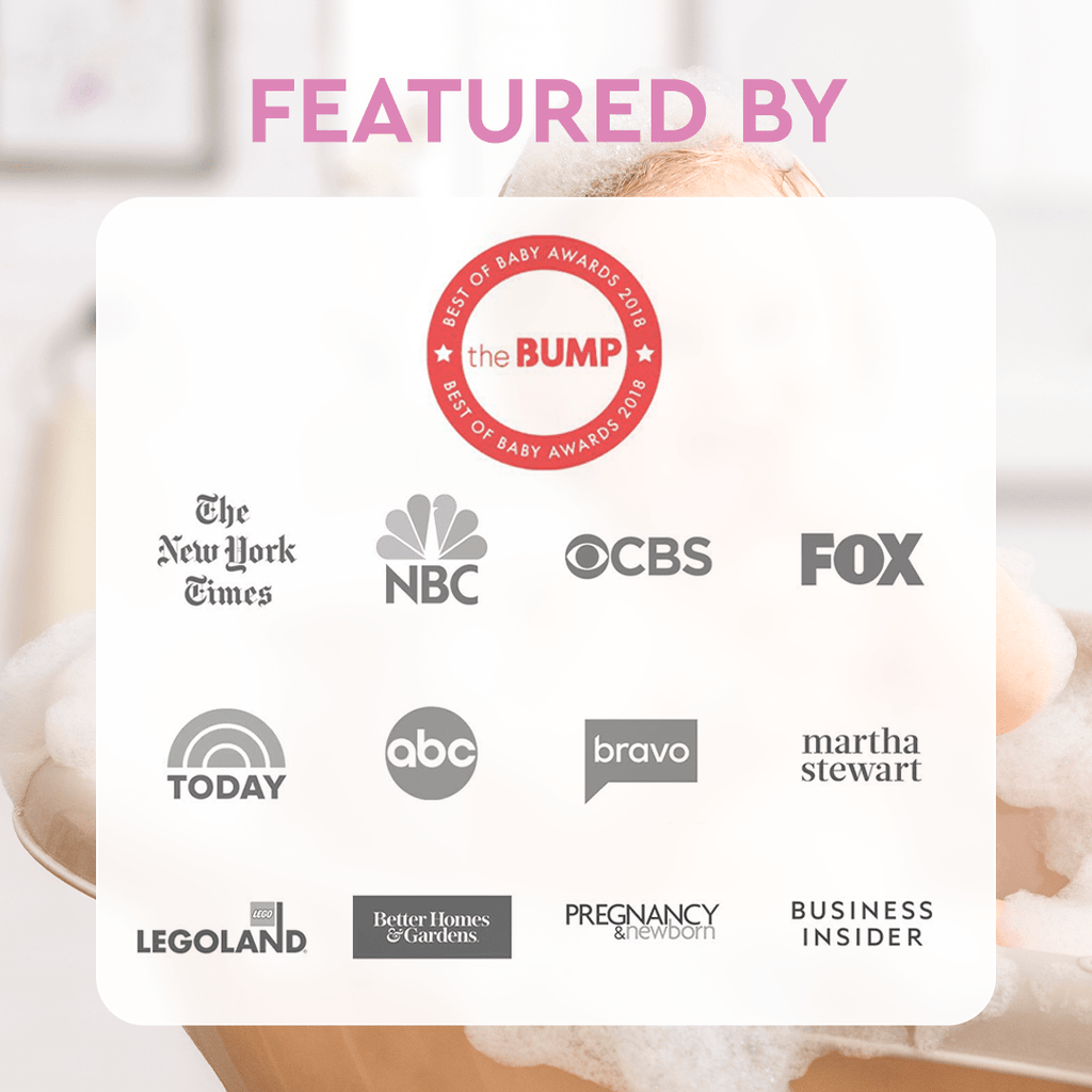 Baby bubble bath featured-by awards card with The Bump and media logos