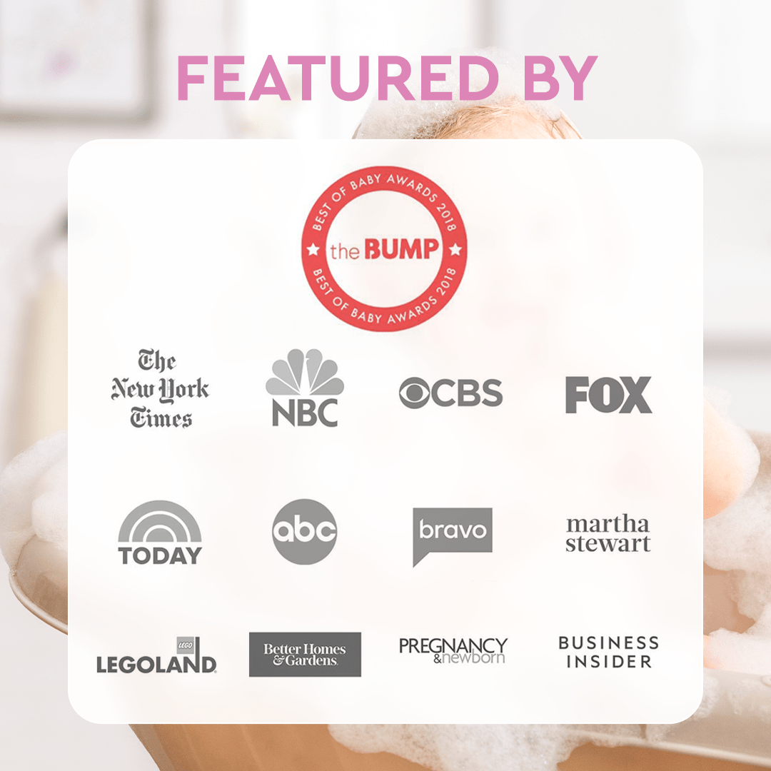 Baby bubble bath featured-by awards card with The Bump and media logos