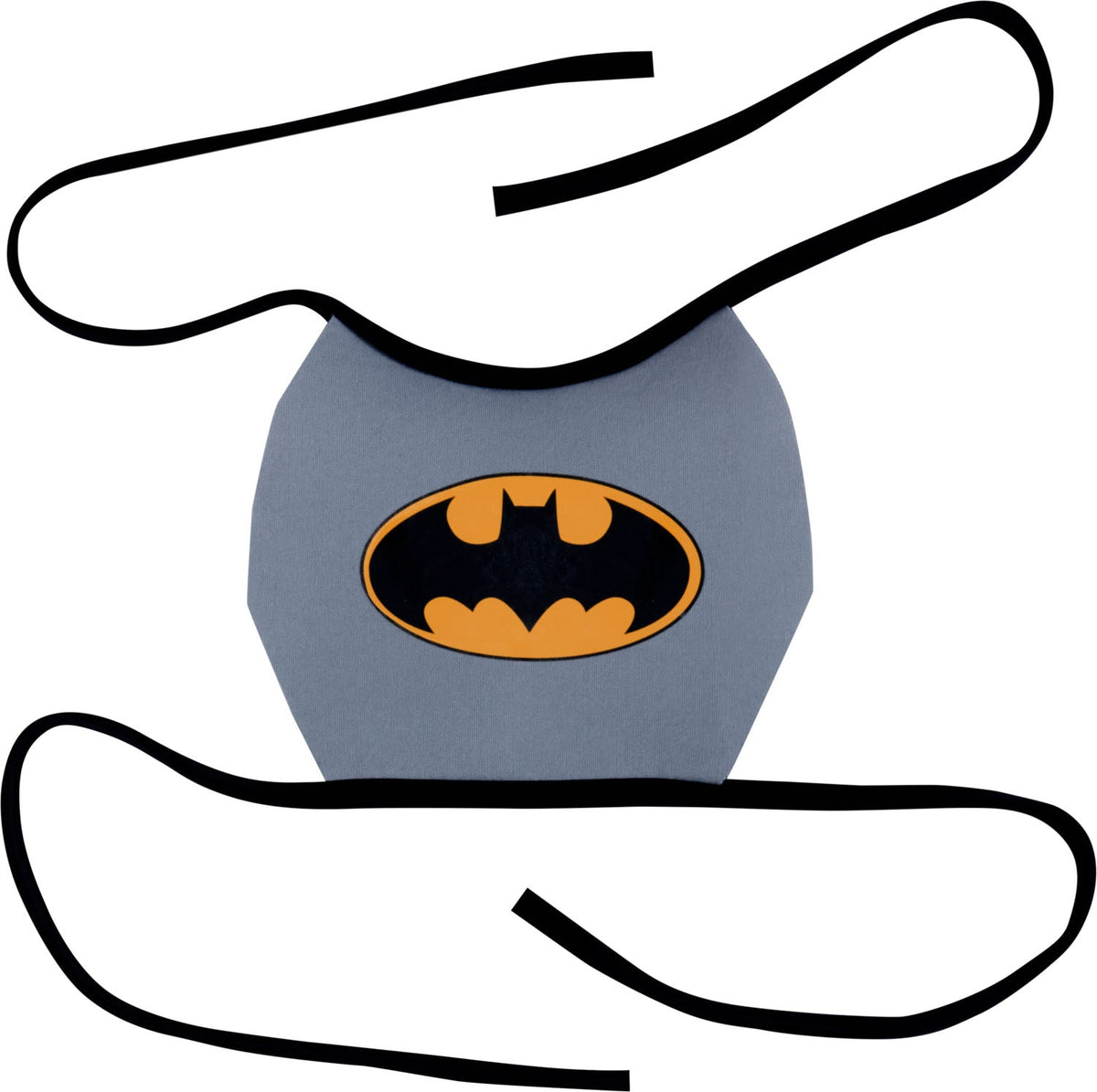 Bat logo bib-style pet shirt with long black ties on light gray fabric.