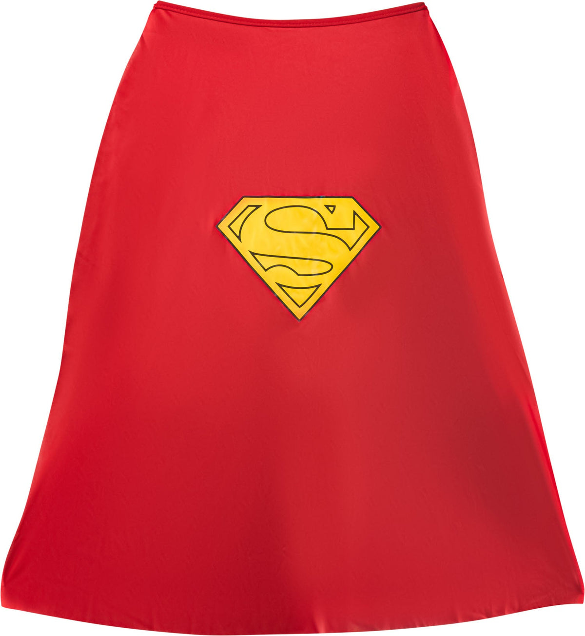 Red pet cape with yellow Superman-style emblem patch on chest