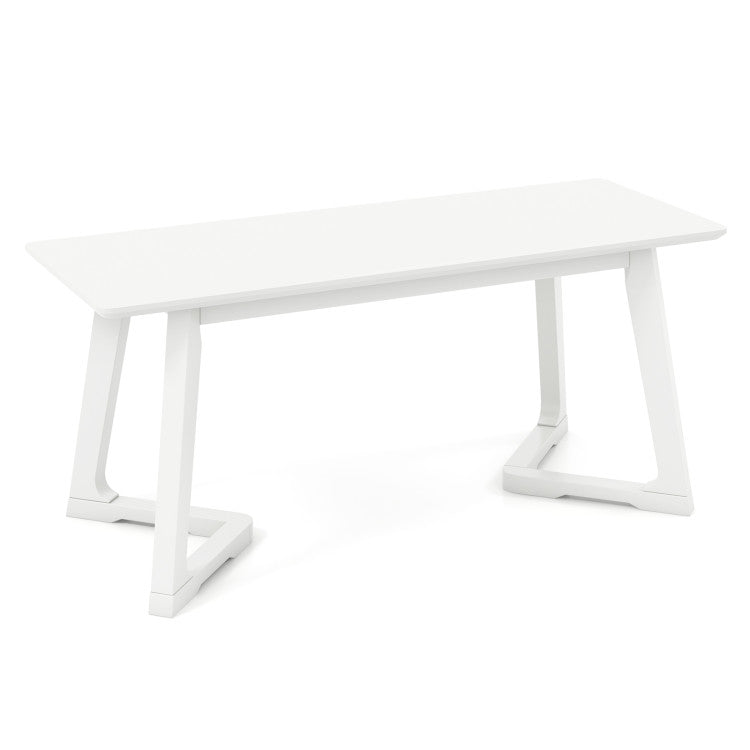 White rectangular entryway bench with angled legs and smooth top