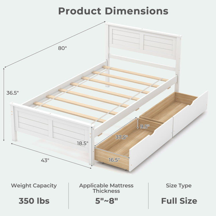 Bed frame product dimensions diagram with storage drawer measurements