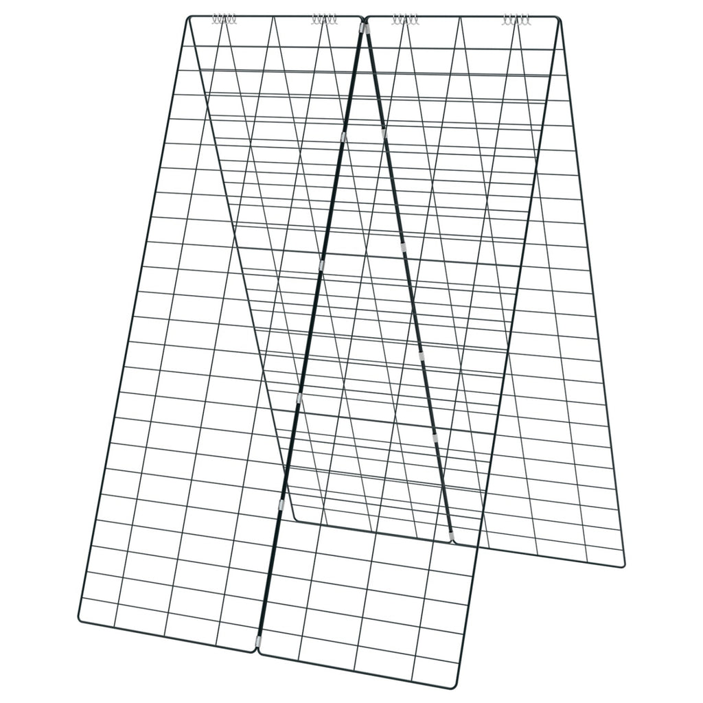 Black A-frame wire garden trellis with square grid and support legs