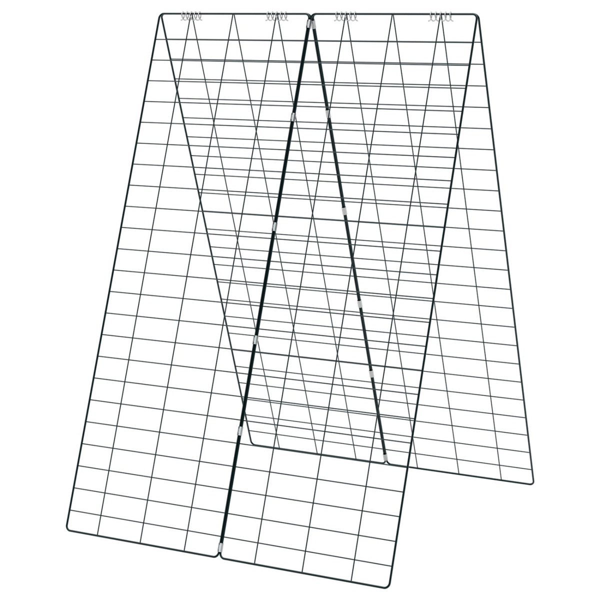 Black A-frame wire garden trellis with square grid and support legs