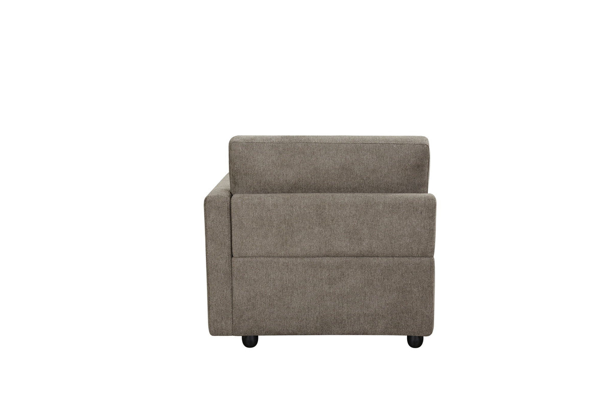 Dark brown modular sectional chair with square arms and straight back