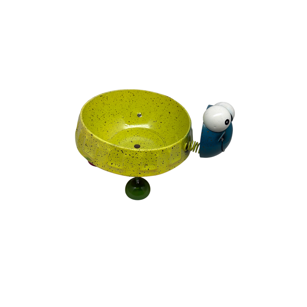 Yellow turtle planter bowl with blue head, white eyes, and small front feet