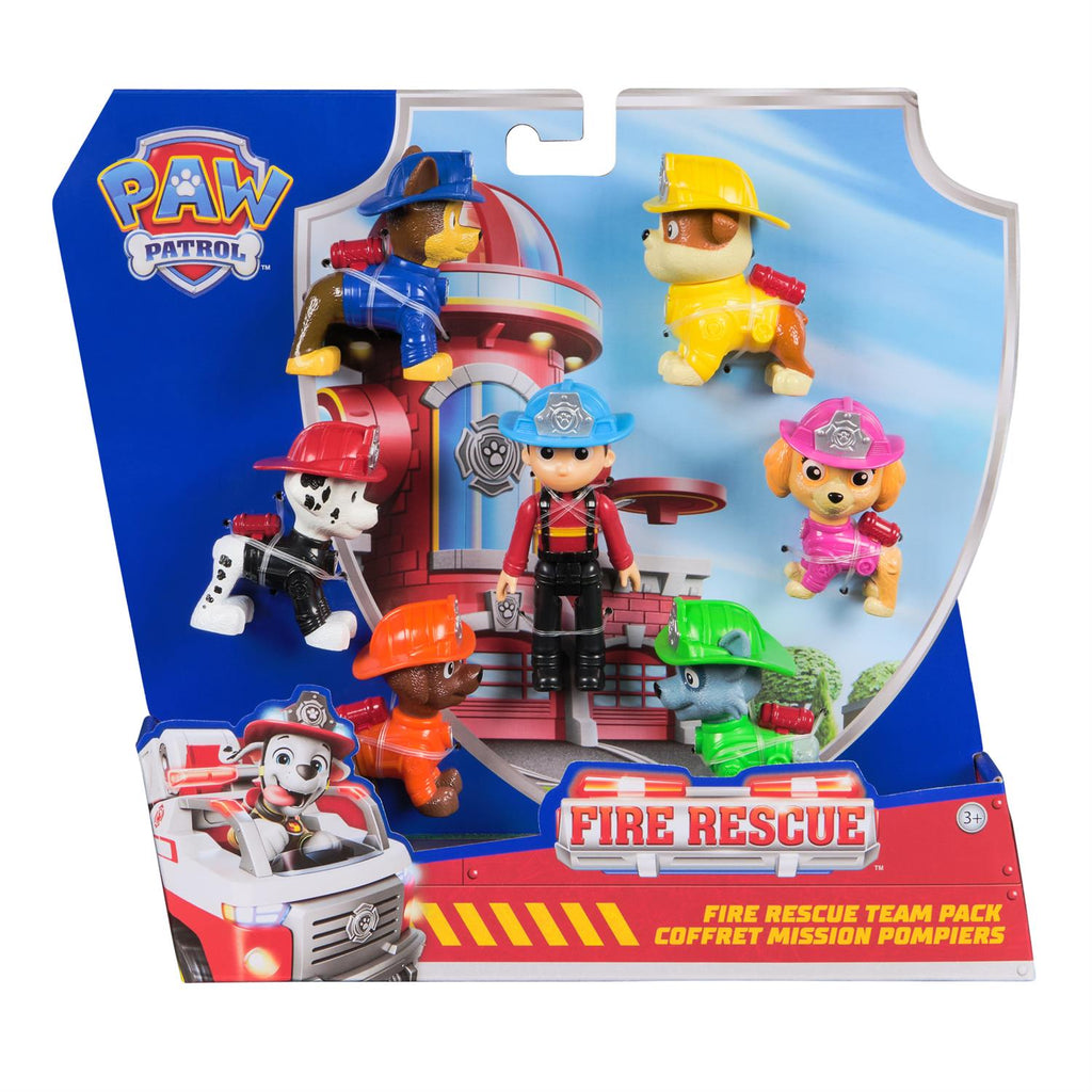 Fire rescue team pack toy box with PAW Patrol figures and rescue vehicles