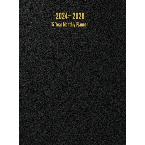 Black large hardcover 5-year monthly planner with '5-Year Monthly Planner' cover text.