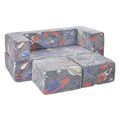 Kids modular couch set with grey space-pattern fabric and cushioned seat blocks
