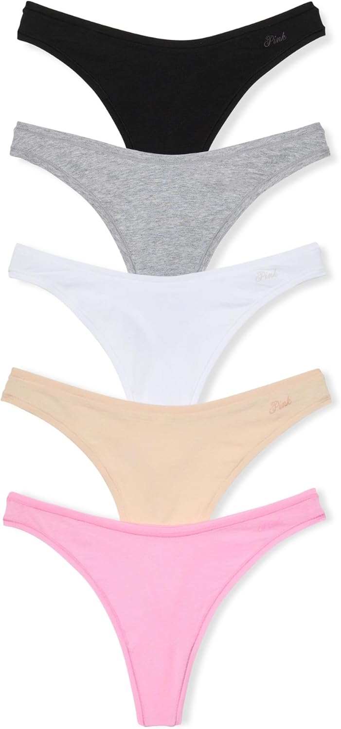 Cotton thong underwear set in black, gray, white, beige, and pink