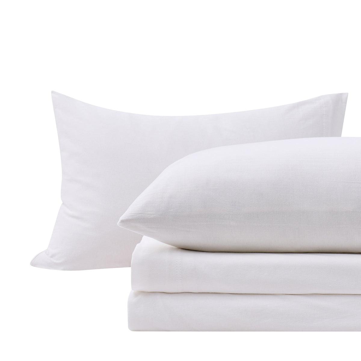 White jersey knit pillowcases and folded sheet set