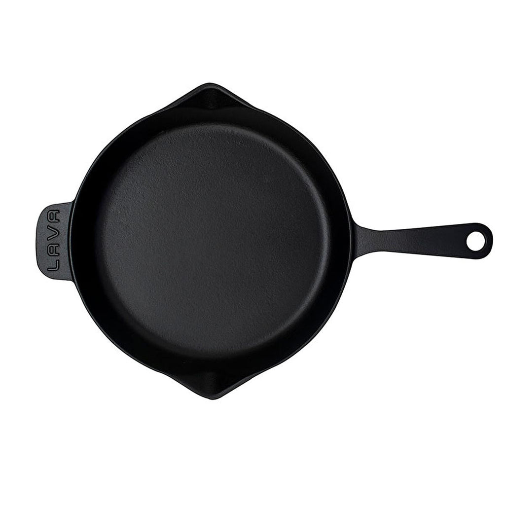 LAVA cast iron frying pan, black enamel, round interior with long handle