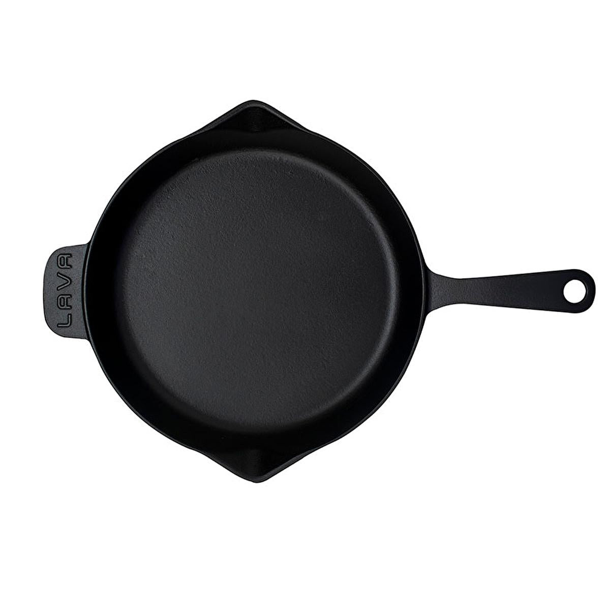LAVA cast iron frying pan, black enamel, round interior with long handle