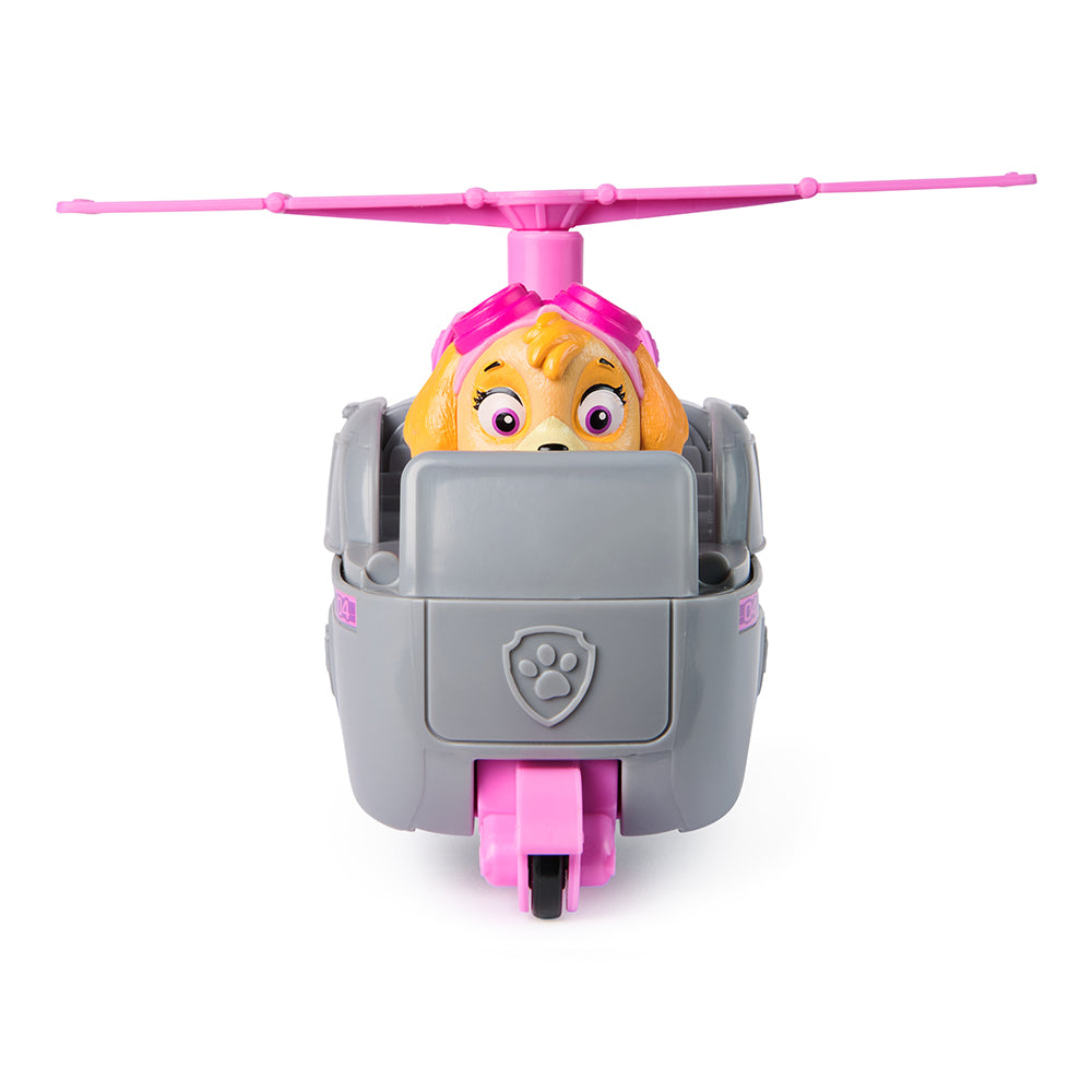 Skye character figure in gray helicopter seat with pink rotor and tail