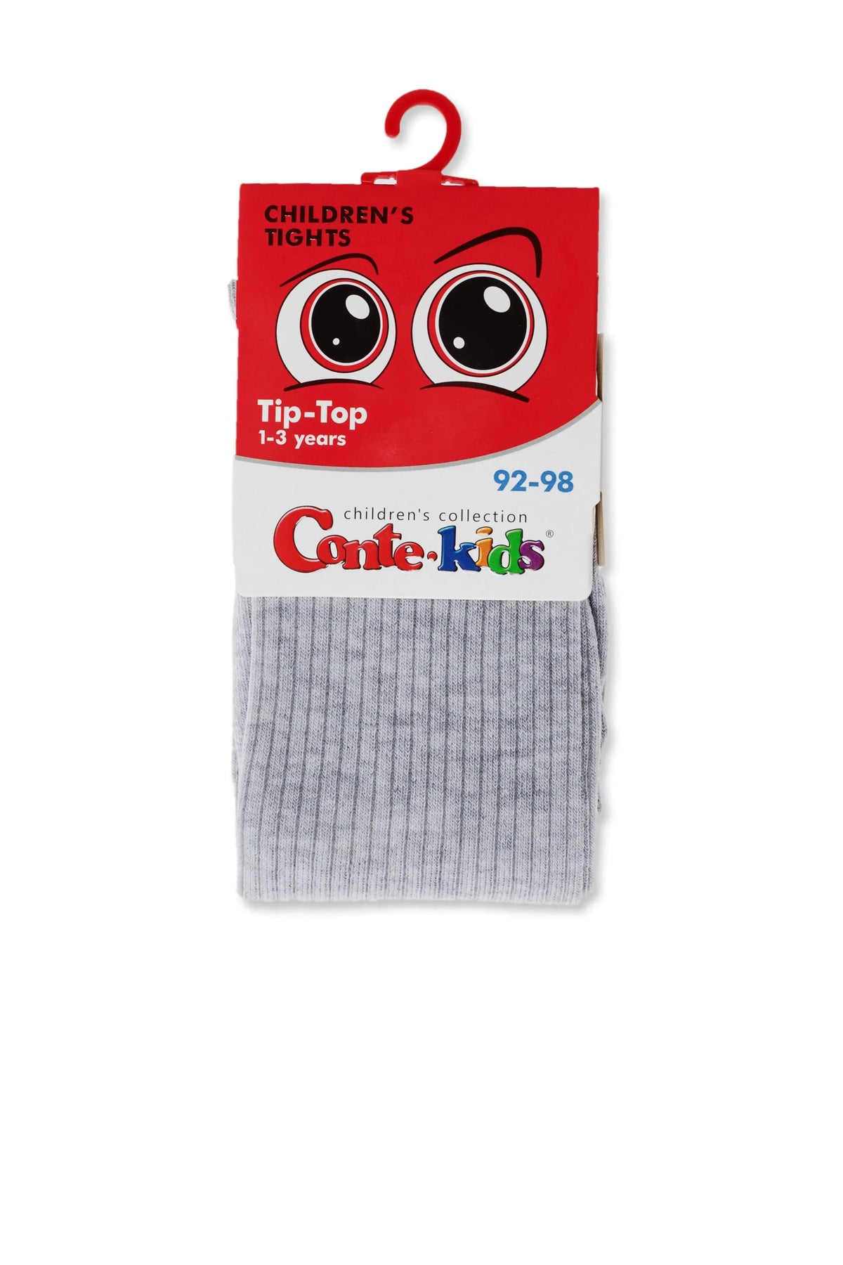 Children's cotton tights, light gray ribbed knit with elastic waistband cuff