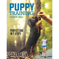 Paperback puppy training guide with puppy photo and title text 'Perfect Dog in 7 Steps'.