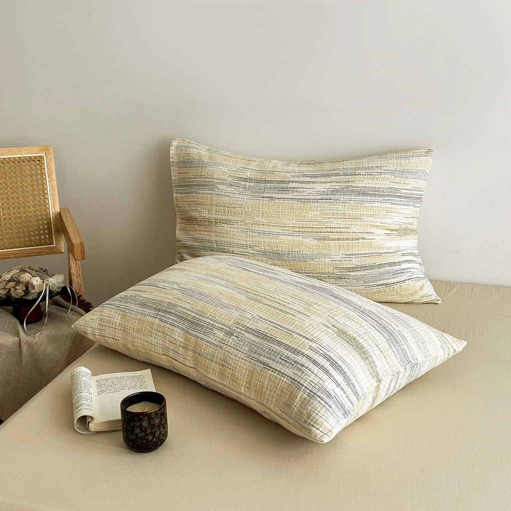 Textured duvet cover set with cream stripe duvet cover and coordinated square pillow