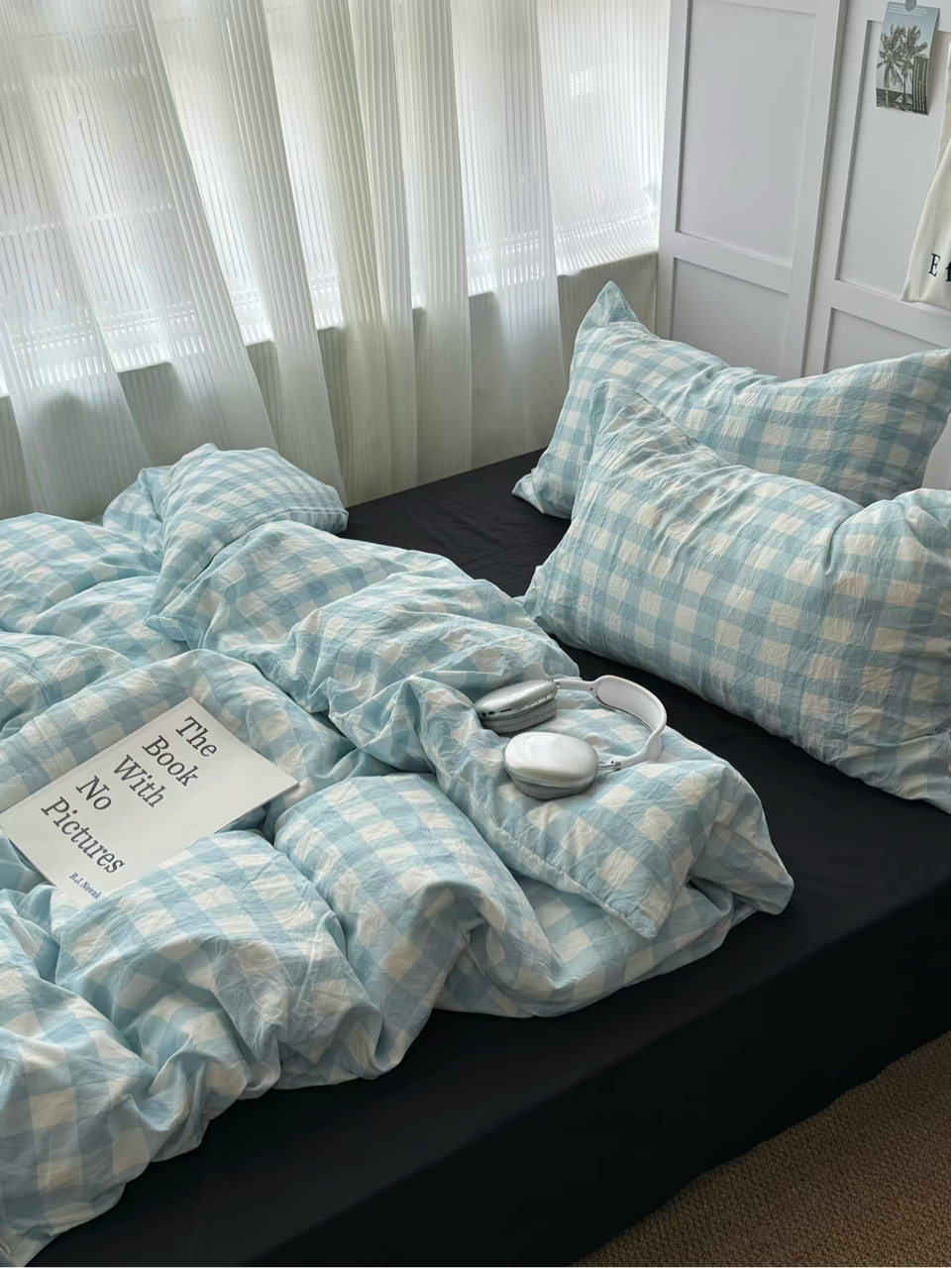 Light Blue Gingham Duvet Cover Set