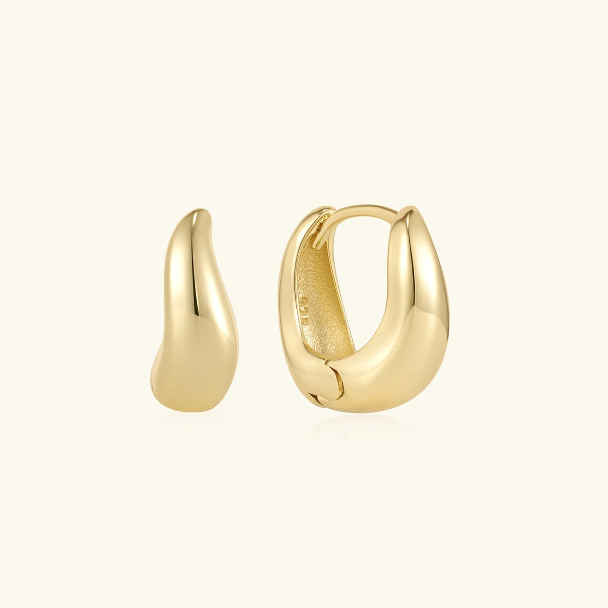 Gold wavy hoop earrings, smooth teardrop-shape, polished finish