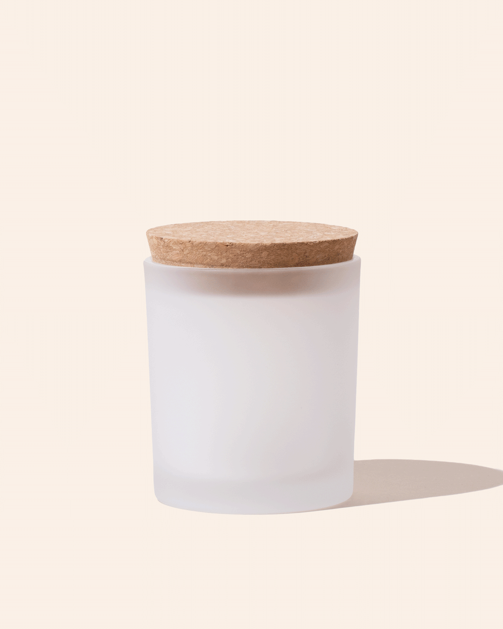 Frosted white 7oz candle vessel with round cork lid