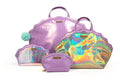 Mermaid travel luggage set with lavender tote, iridescent shell bag, and zip pouch