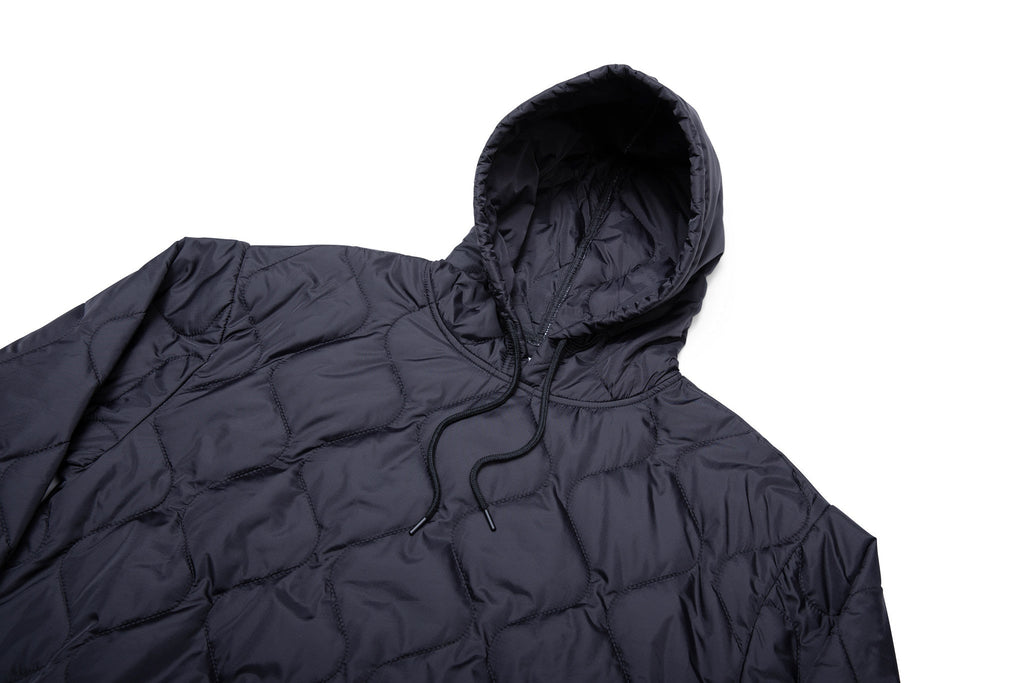 Woobie hoodie dark navy hooded pullover with black drawstring and stitched pocket seam.