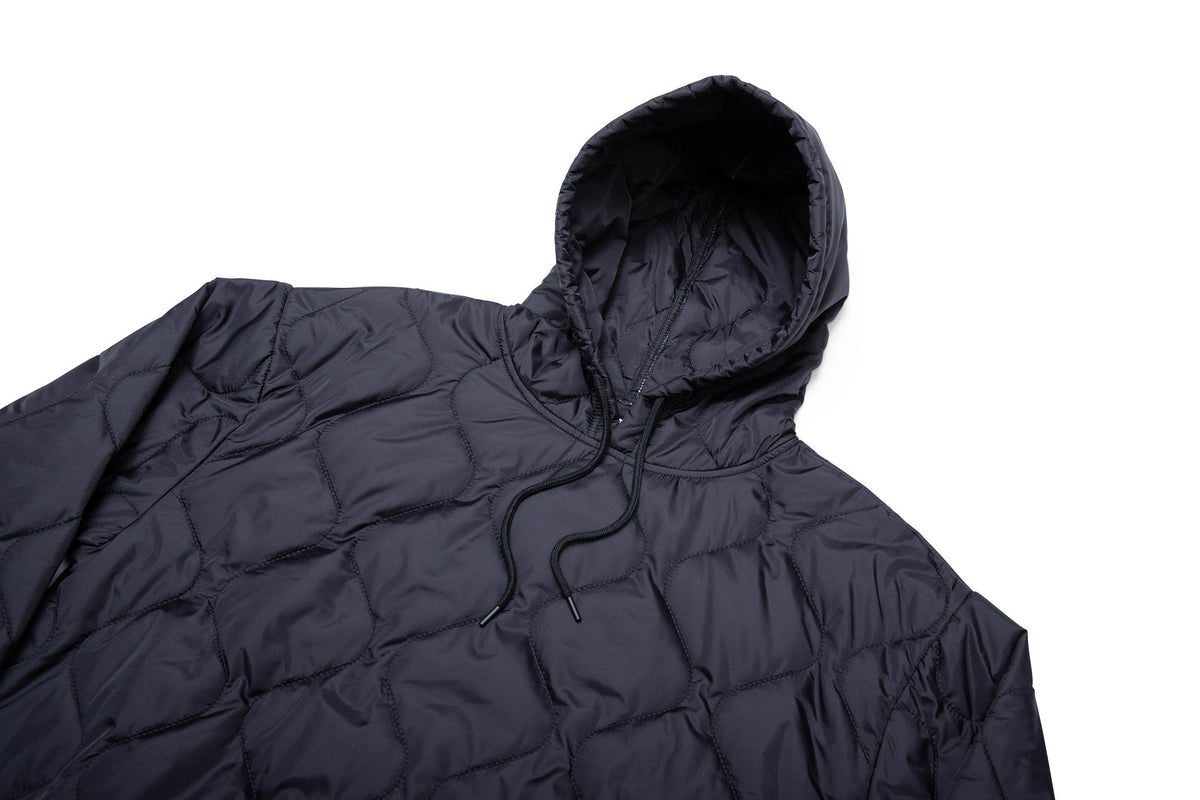 Woobie hoodie dark navy hooded pullover with black drawstring and stitched pocket seam.