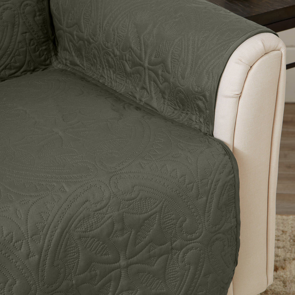 Medallion solid protector in sage green with quilted medallion texture