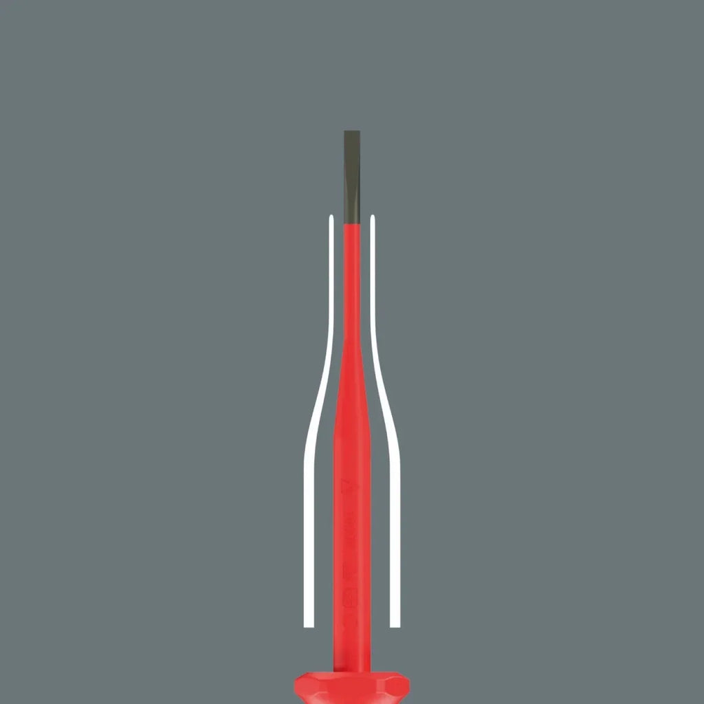 Red Wera screwdriver shown end-on with a straight metal tip