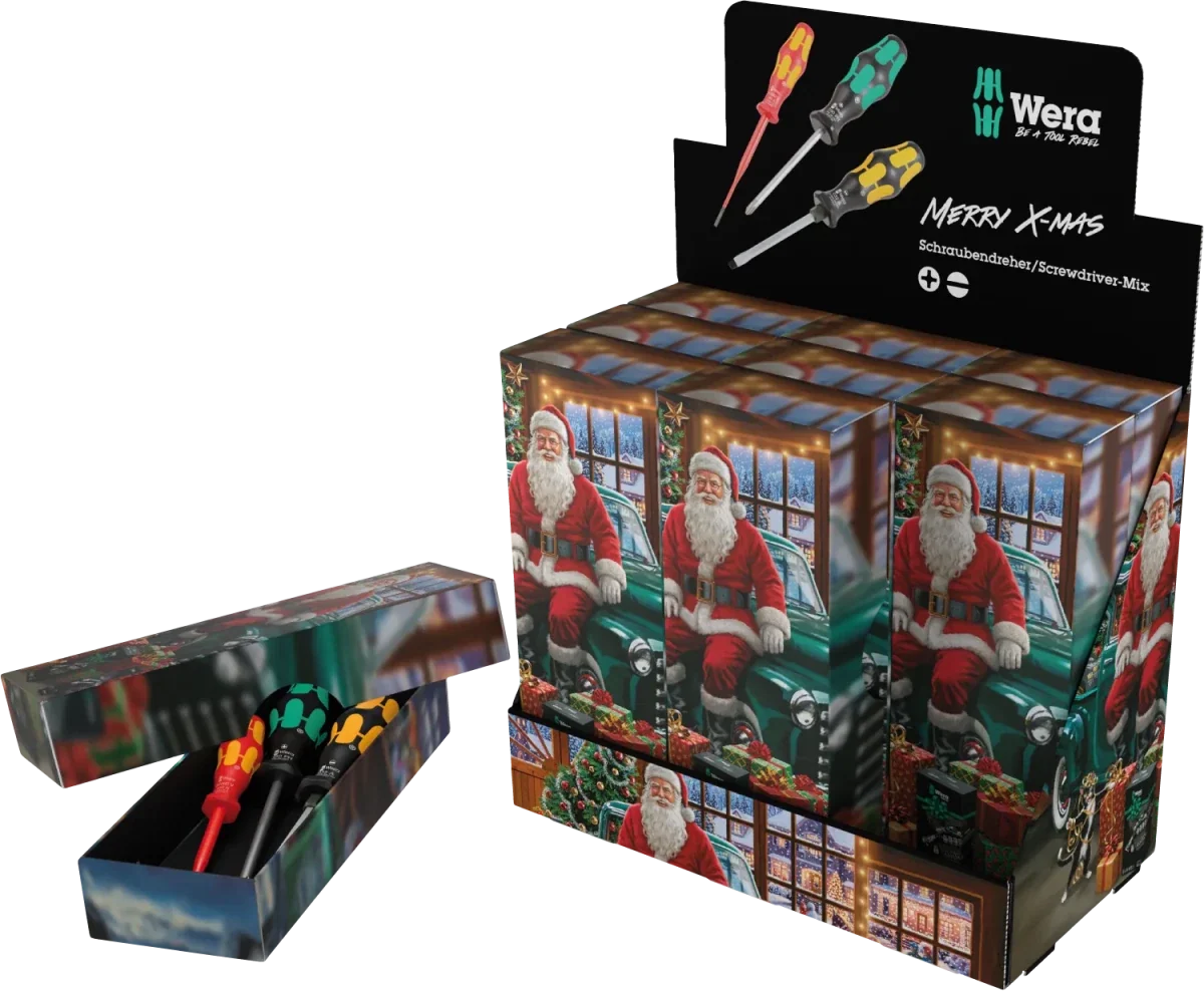 Wera three-piece screwdriver gift set in a Christmas-themed display box