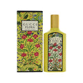 Floral eau de parfum spray set: yellow bottle with gold cap, printed box