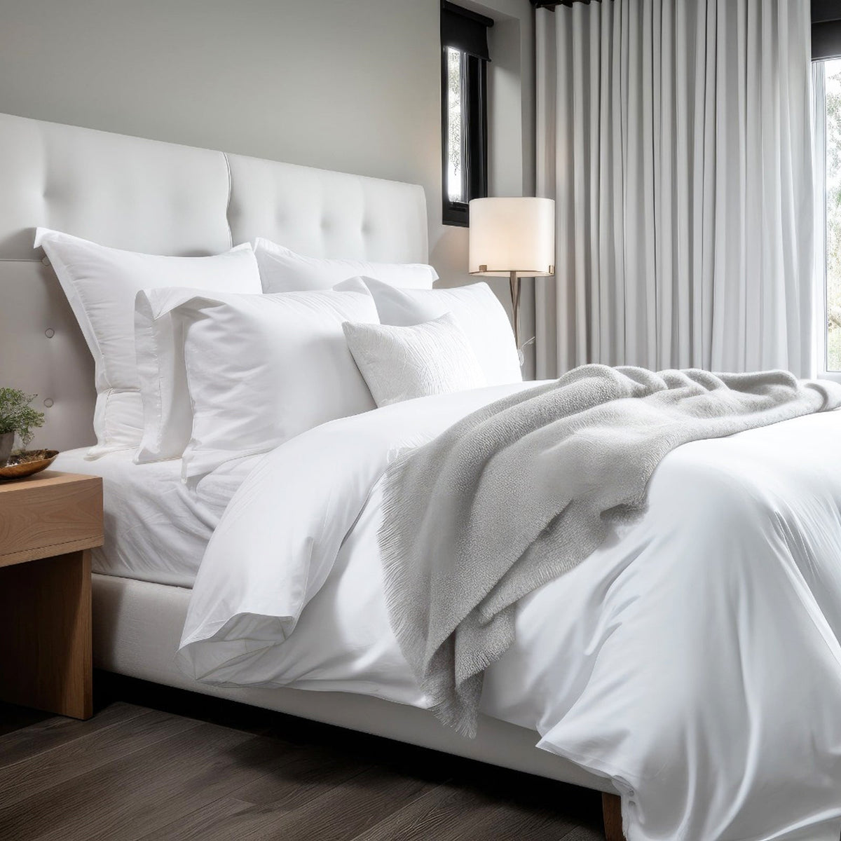 Cotton sateen solid duvet cover set in white with matching pillow shams