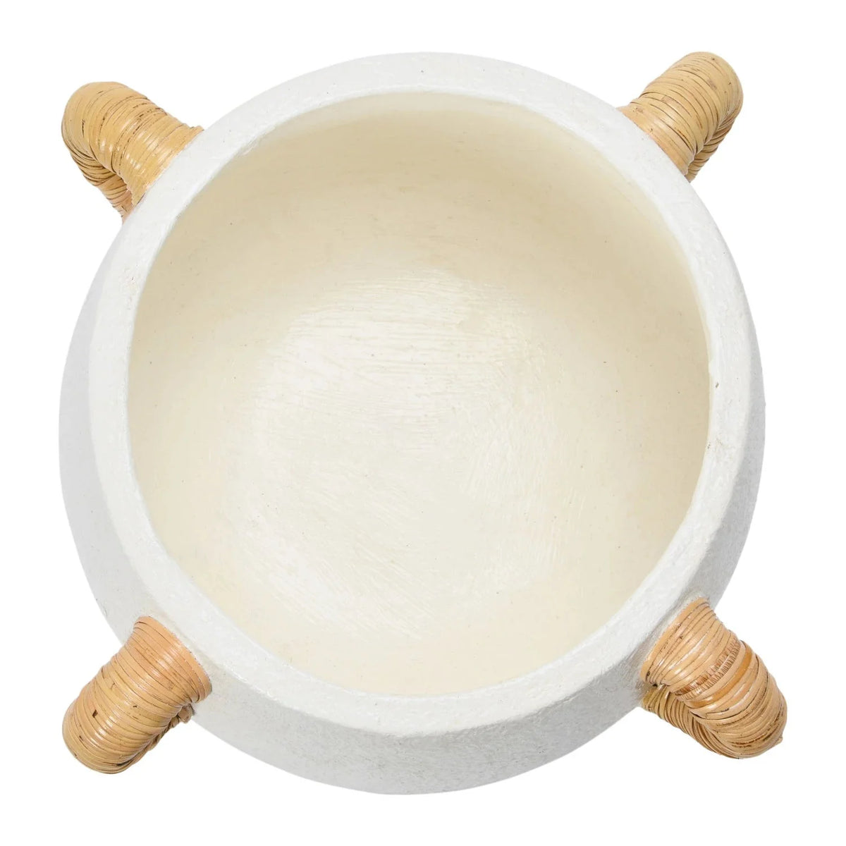 White round planter top view with four rattan handle loops