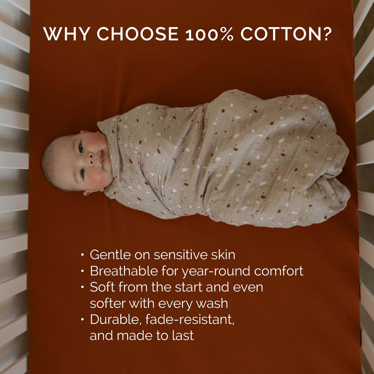 Beige muslin cotton swaddle blanket with small allover pattern