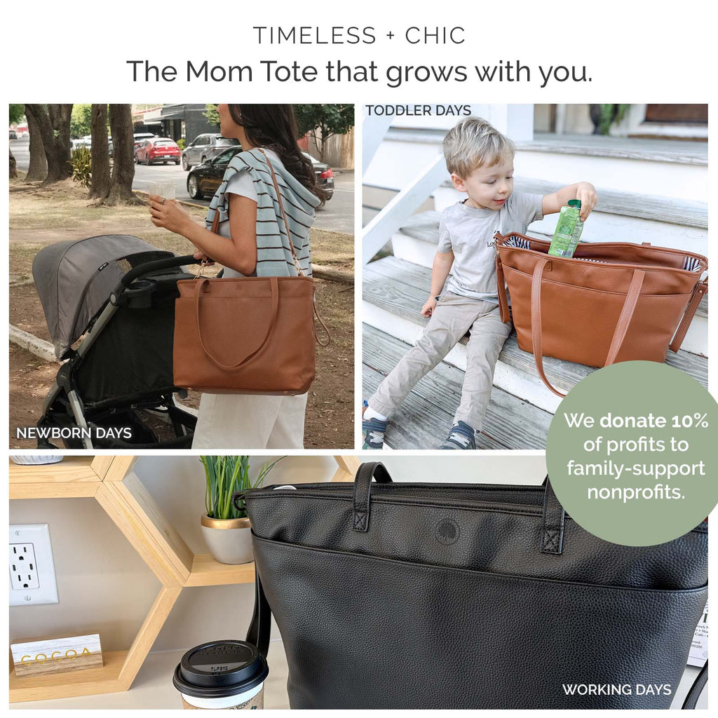Chestnut tote bag with top handles and zippered main compartment