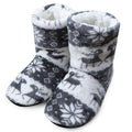 Women’s plush winter slipper boots, gray and white reindeer pattern