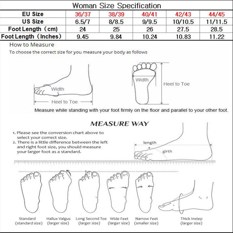Women's slipper size chart with US sizes, foot length, and width measurements