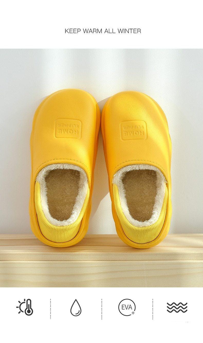 Yellow slip-on slippers with fuzzy lining