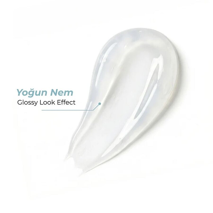 Glossy clear lip balm gel swatch.