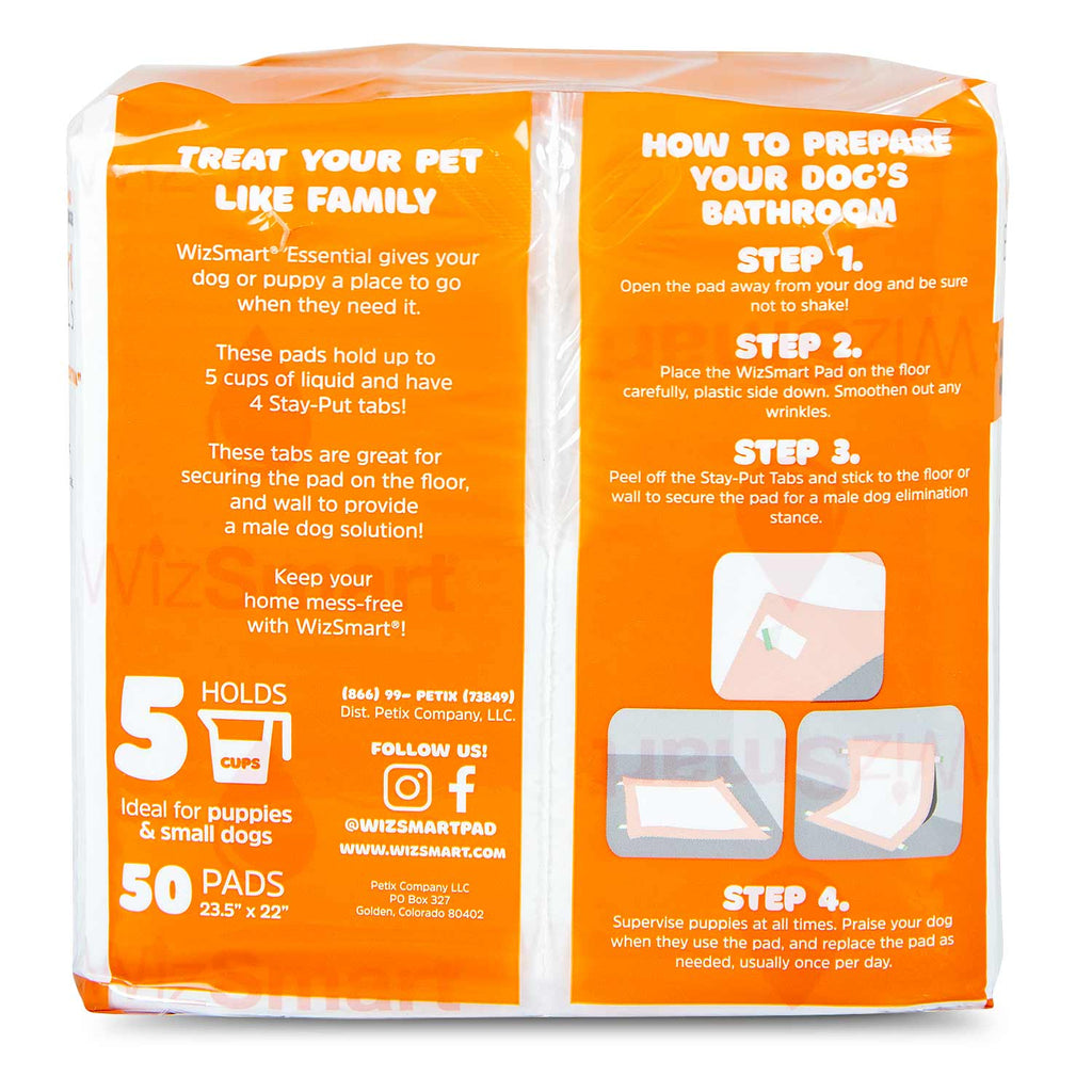 Dog training pads 50-count package with step-by-step usage instructions