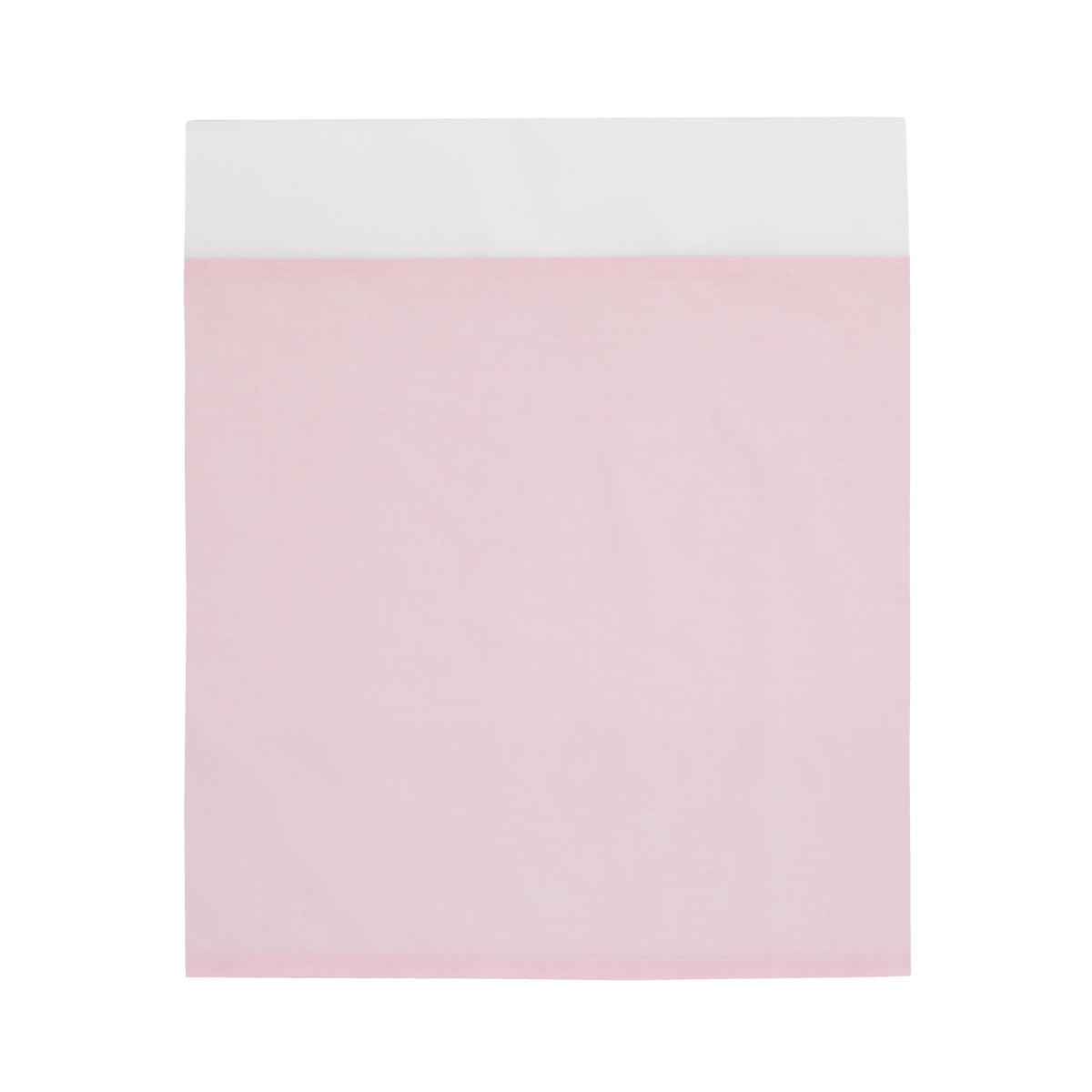 Pink crib dust ruffle with straight top and clean folded edges