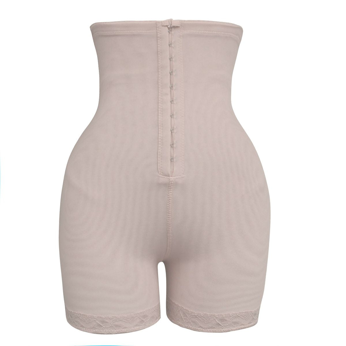 High-waist postpartum tummy control shorts, nude beige, seamless mesh panel and leg bands