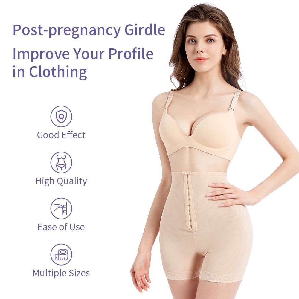 Nude beige postpartum girdle shorts worn under clothing for tummy shaping