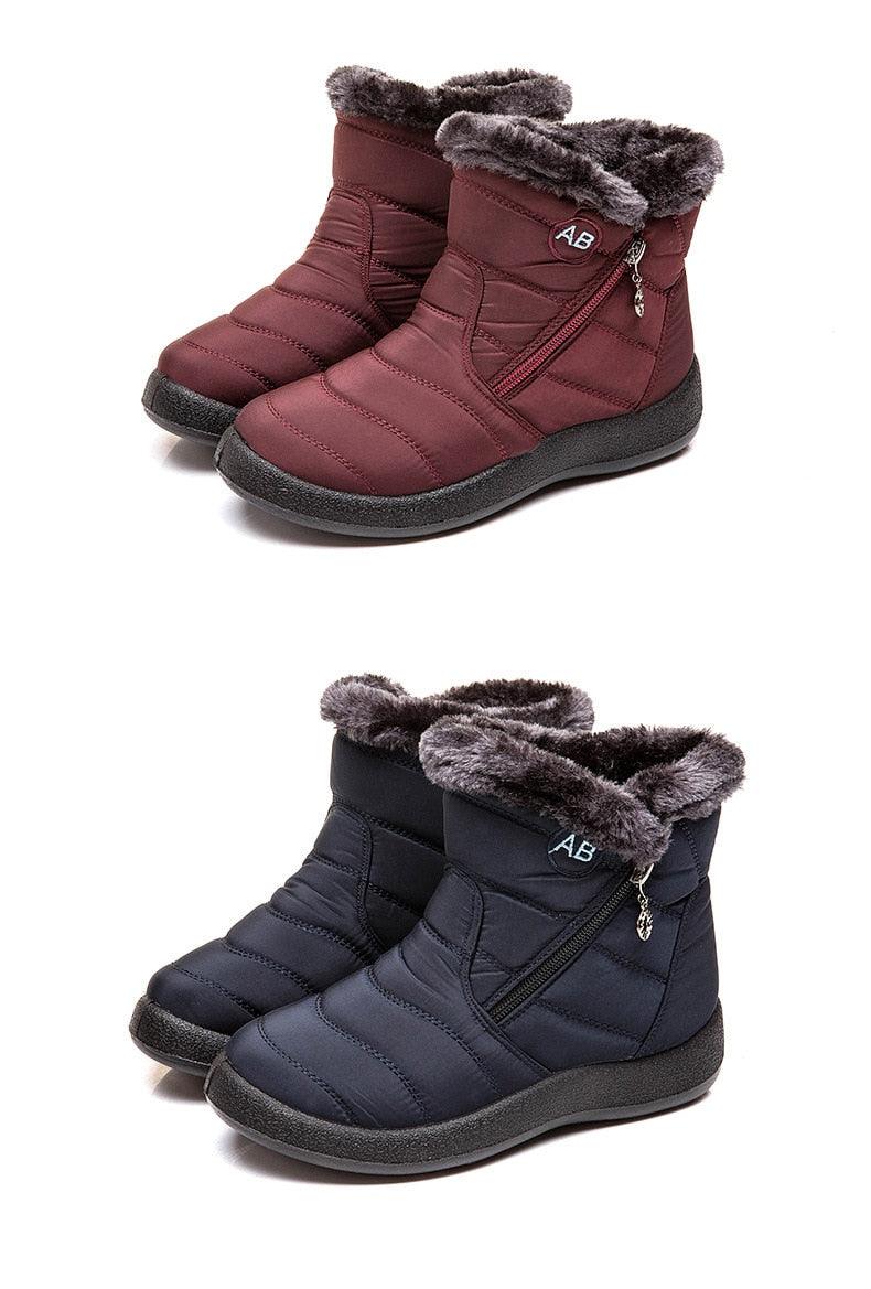 Women’s winter ankle boots set: burgundy and navy quilted boots with faux-fur cuffs