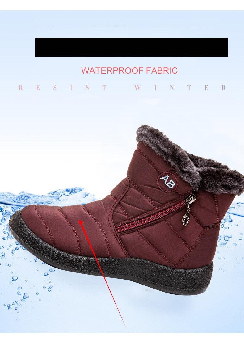 Women’s burgundy winter ankle boots with faux fur trim and side zipper
