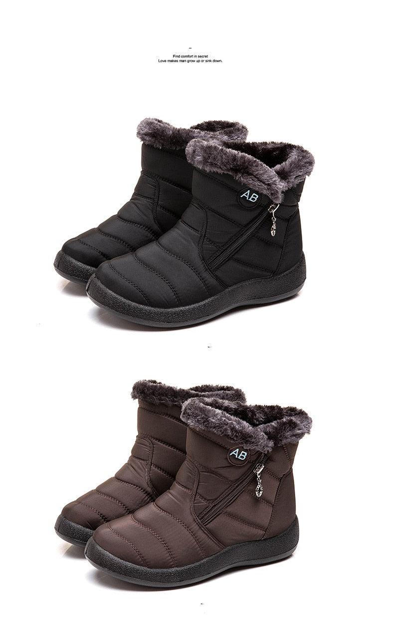 Women’s winter ankle boots set: black and brown quilted boots with faux-fur cuffs